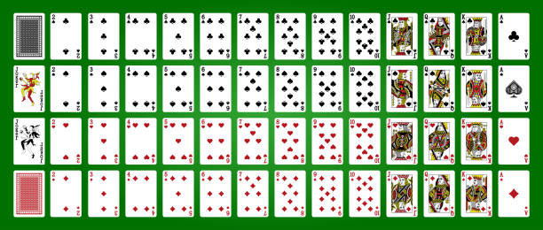 52 klassische spielkarten mit jokern - kartenspiel stock-grafiken, -clipart, -cartoons und -symbole