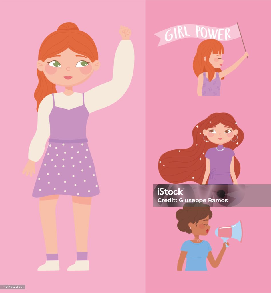 Ngày Phụ Nữ Mạnh Mẽ Nhóm Nữ Chân Dung Phim Hoạt Hình Sức Mạnh Cô ...