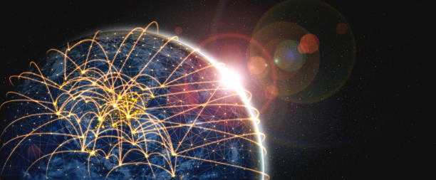 istock Global network connection covering the earth with lines of innovative perception 1299843396
