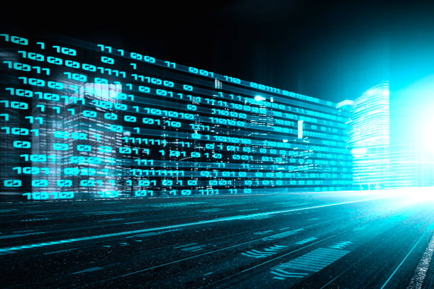istock Digital data flow on road with motion blur to create vision of fast speed transfer 1299843651