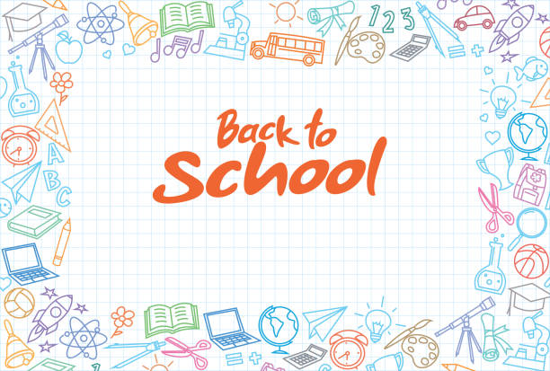 вернуться в школу фон с иконами искусства л�инии - back to school education school backgrounds stock illustrations