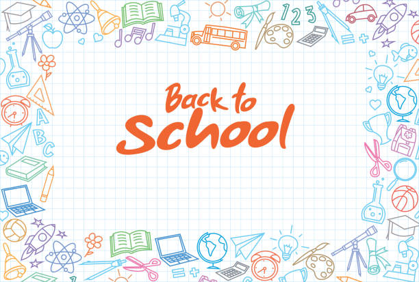 Back to School Background with line art icons Vector Back to School Background with line art icons classroom borders stock illustrations