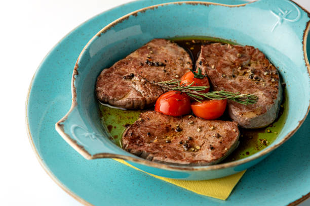 Delicious sliced steak in a plate