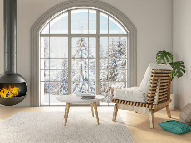 istock Winter Concept with Armchair and Fireplace 1299844953