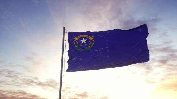 istock State flag of Nevada waving in the wind. Dramatic sky background. 3d illustration 1299845134