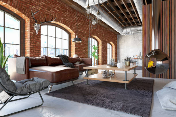 istock Loft Interior with Leather Sofa and Furnitures 1299845842
