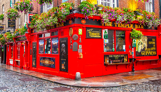 Dublin, Ireland - June 2020:  The Temple Bar - most popular Irish pub in Dublin