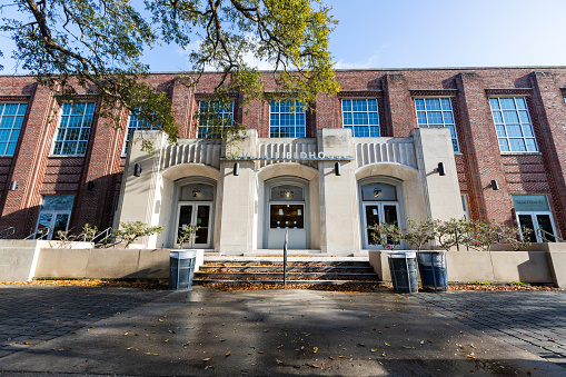 Tuscaloosa, AL - December 2020: Historic Foster Auditorium on the campus of The University of Alabama, was site of the famous \