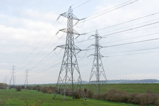 istock Four pylons in a field 1299847912
