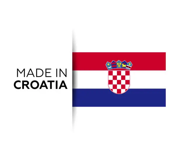 Vector illustration of Made in the Croatia label, product emblem. White isolated background