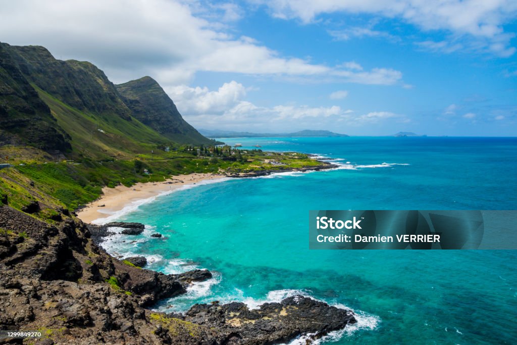 Rocky shoreline and pocket beach at Makapuʻu Point, western end of Oahu, Hawaii Hawaii Islands Stock Photo
