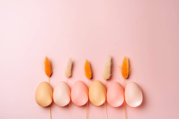 istock Creative flat lay photo of easter eggs on colorful background. 1299849365