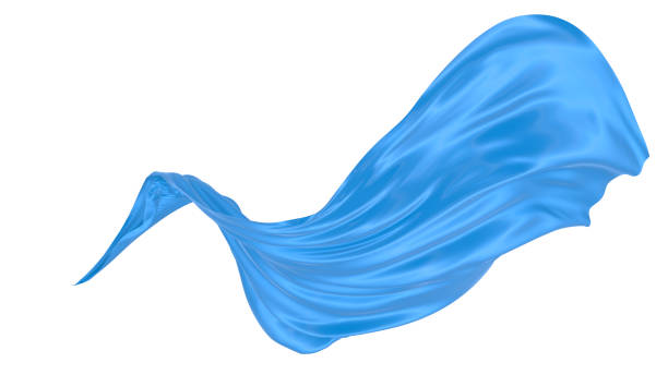 istock Beautiful flowing fabric of blue wavy silk or satin. 3d rendering image. 1299851713