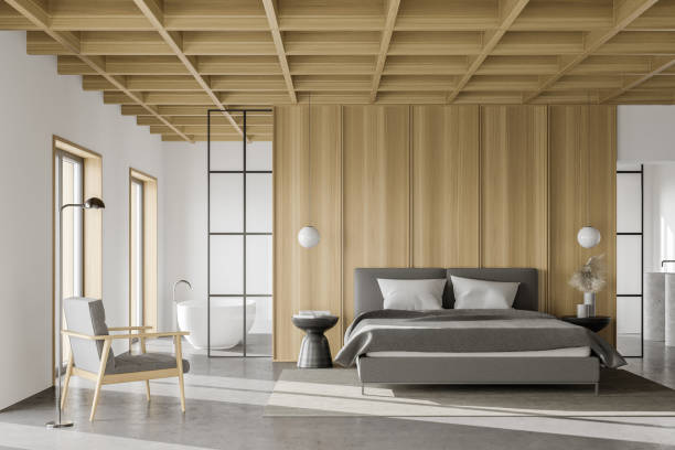 istock White and wooden master bedroom interior 1299852738