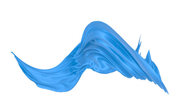 istock Beautiful flowing fabric of blue wavy silk or satin. 3d rendering image. 1299852936