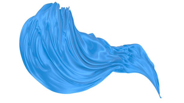 istock Beautiful flowing fabric of blue wavy silk or satin. 3d rendering image. 1299853540