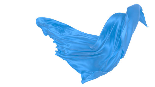 istock Beautiful flowing fabric of blue wavy silk or satin. 3d rendering image. 1299853616