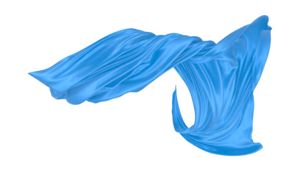 istock Beautiful flowing fabric of blue wavy silk or satin. 3d rendering image. 1299853691