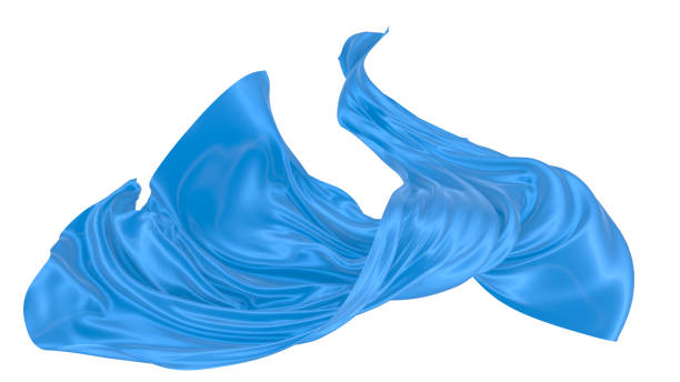 istock Beautiful flowing fabric of blue wavy silk or satin. 3d rendering image. 1299853826