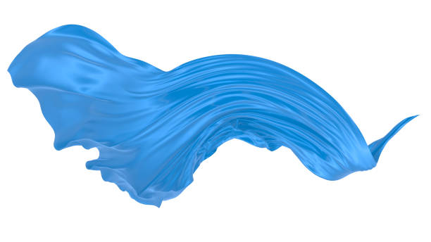 istock Beautiful flowing fabric of blue wavy silk or satin. 3d rendering image. 1299853923