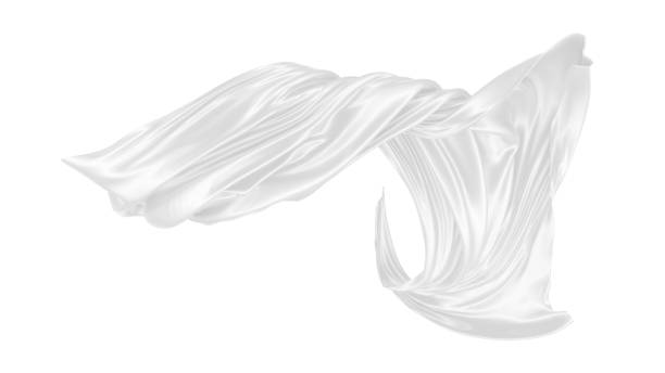 istock Beautiful flowing fabric of white wavy silk or satin. 3d rendering image. 1299854739