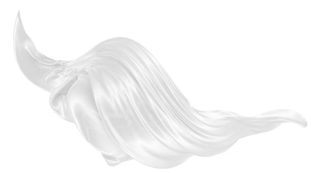 istock Beautiful flowing fabric of white wavy silk or satin. 3d rendering image. 1299854862