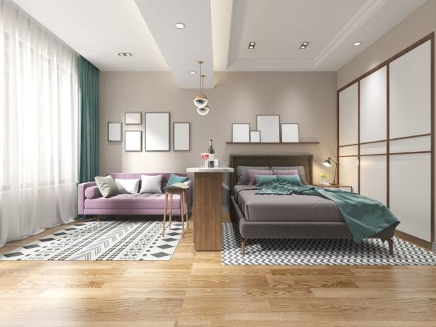 istock 3d render of living and bedroom 1299855889