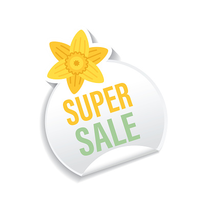 Cute bright plant Sale sticker. All flat colors except the drop shadow. This series is on a transparent base. There is no white background.