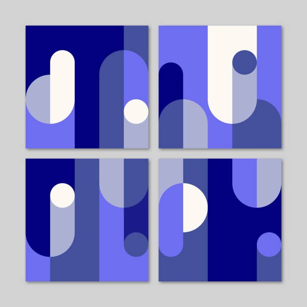 illustrations, cliparts, dessins animés et icônes de ensemble de quatre conceptions carrées de modèle avec le modèle géométrique plat - solid colors