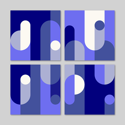 Set of four square pattern designs with flat geometric style