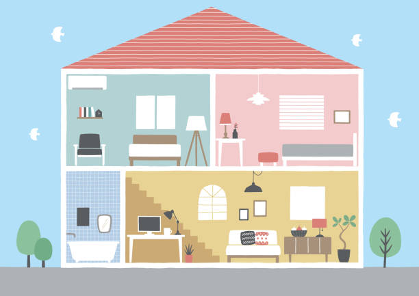 illustrations, cliparts, dessins animés et icônes de section transversale de la maison - model home house home interior roof