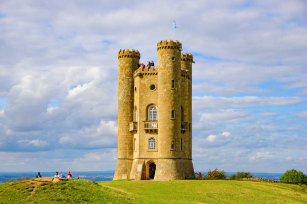 Broadway tower Cotswolds England drone ,aerial birds eye view