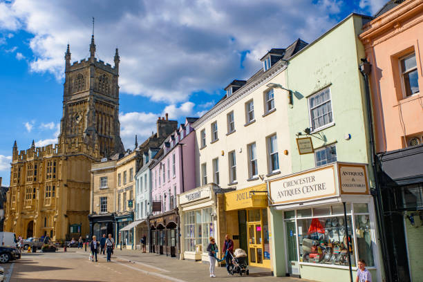 Street view of Cirencester, a market town in Cotswolds area, England, UK stock photo