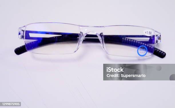Black Frame Glasses For Filtering Blue Light Stock Photo - Download Image Now - Blue, Eyeglasses, Light - Natural Phenomenon
