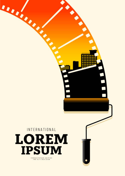 istock Movie and film poster design template background with paint roller brush 1299879594