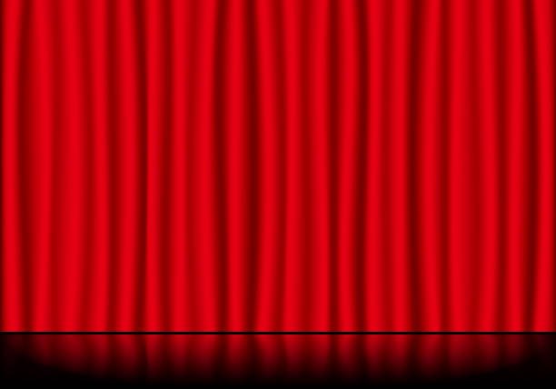 Red stage curtains and reflective stage floor Red stage curtains and reflective stage floor curtain call stock illustrations