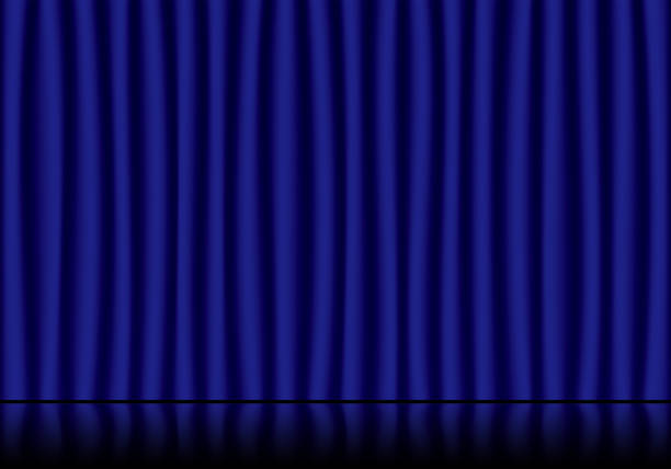 Blue stage curtains and reflective stage floor Blue stage curtains and reflective stage floor curtain call stock illustrations
