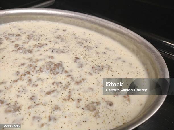 Sausage And Gravy Stock Photo - Download Image Now - Breakfast, Gravy, Sausage