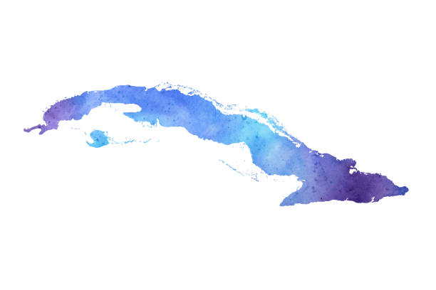 istock Cuba Watercolor Raster Map Illustration in Cool Pastel Colors 1299885695