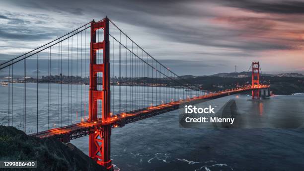 San Francisco Golden Gate Bridge Sunrise Panorama California Usa Stock Photo - Download Image Now