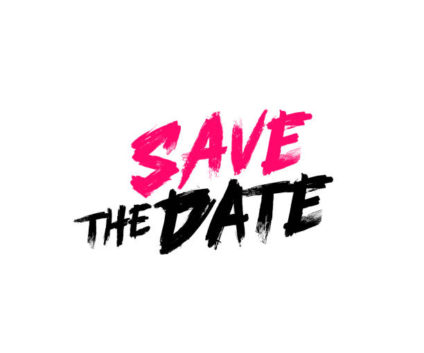 ilustrações de stock, clip art, desenhos animados e ícones de the inscription - save the date, drawn in ink by hand. modern brush. - vector love pink dirty