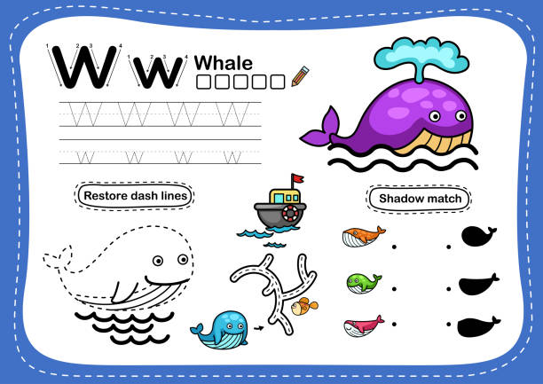 istock Alphabet Letter W-whale exercise with cartoon vocabulary 1299887962