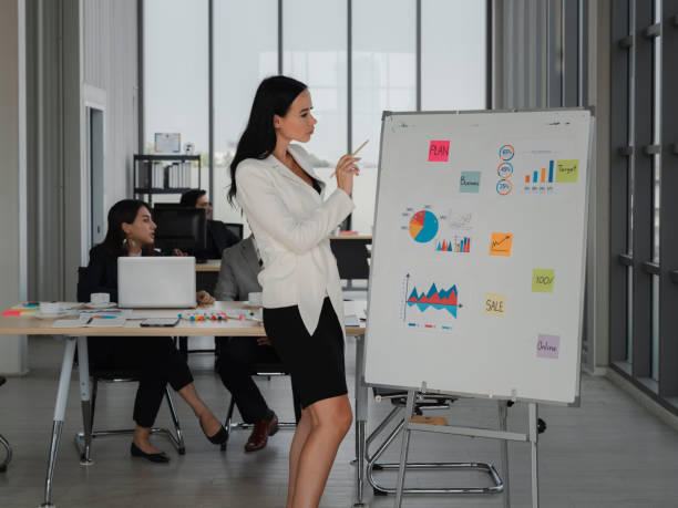 istock business woman present document on white board in office 1299890630