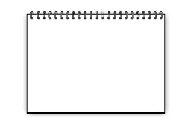 Vector illustration of horizontal notebook. Copy space white background. Copybook on a spiral. Stock image. EPS 10.