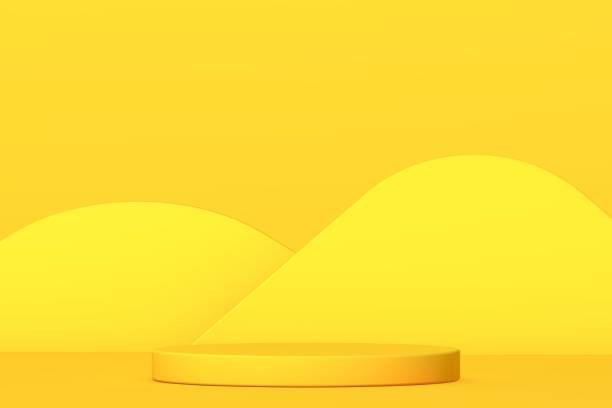 Yellow podium and minimal abstract background, 3d rendering geometric shape, Stage for awards on website in modern. Empty product stand.