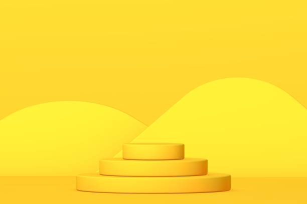 istock Yellow podium and minimal abstract background, 3d rendering geometric shape, Stage for awards on website in modern. Empty product stand. 1299892236
