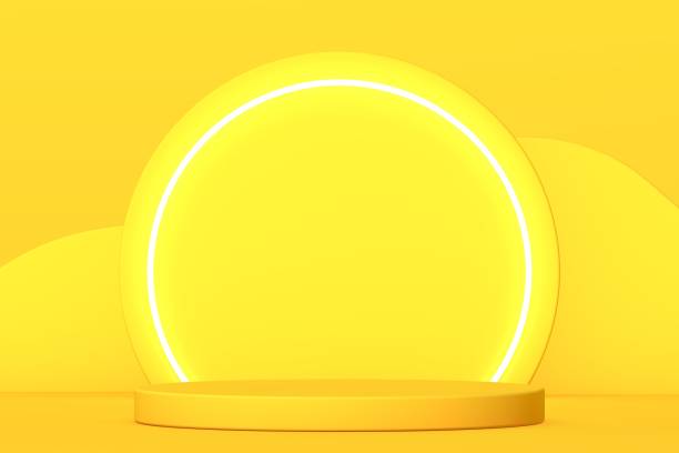 istock Yellow podium and minimal abstract background, 3d rendering geometric shape, Stage for awards on website in modern. Empty product stand. 1299892247
