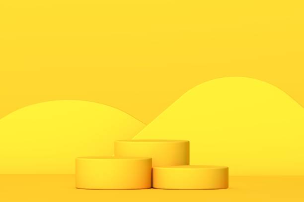 istock Yellow podium and minimal abstract background, 3d rendering geometric shape, Stage for awards on website in modern. Empty product stand. 1299892249