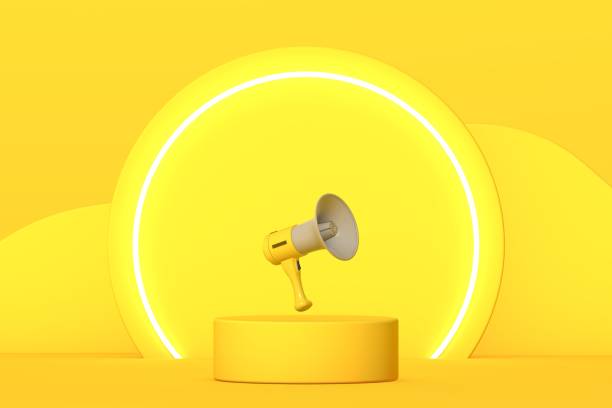 istock Yellow podium and minimal abstract background, 3d rendering geometric shape, Stage for awards on website in modern. Empty product stand. 1299892253