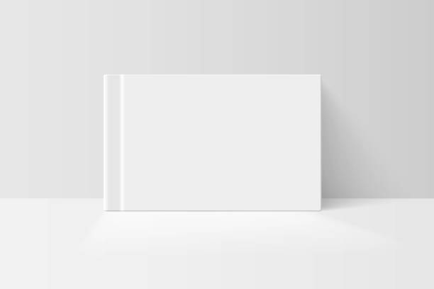istock Booklet or notebook mock up. Blank white cover of book vector illustration. Softcover of white catalog, album or journal design presentation 1299893916